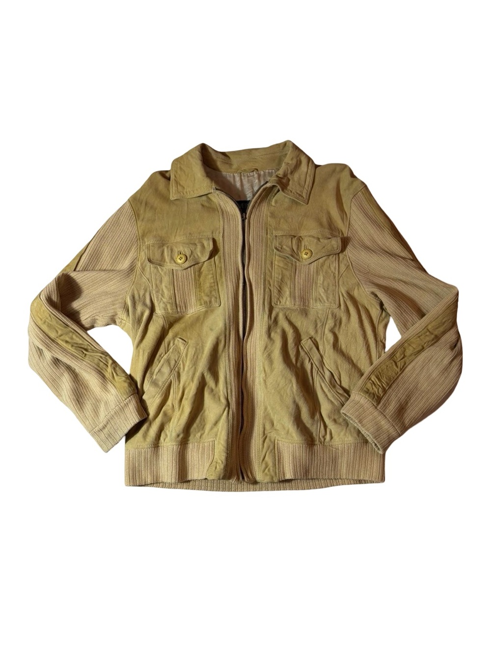 Vintage Versace Classic V2 Beige Suede Knit Zip Jacket Men’s Y2K flaw